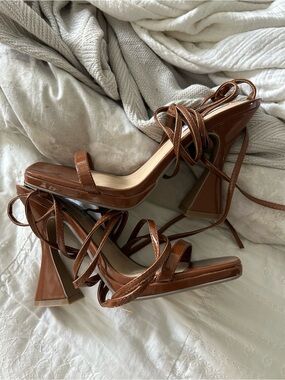Steve Madden Brown Patent Strappy Lace-Up Heels
